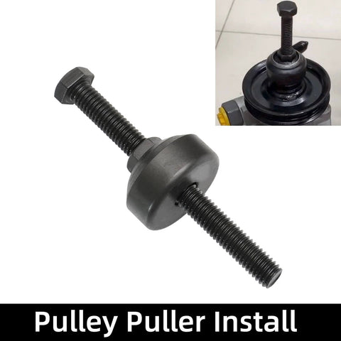 Power Steering Pump Pulley Puller Remove Install Tool Compatible with Ford GM Volkswagen Chrysler Vehicles shown in black steel.