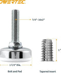 Heavy Duty Adjustable Furniture Levelers 4 Pack By Powertec With Three Eighths Inch By Sixteen Threaded Inserts and nylon base