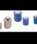 Different sized PPR-12 NBK Press-Fit Ball Plunger Type made in Japan shown in steel and blue plastic, designed for mechanical systems.