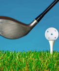 Golf club about to hit Practice Golf Balls 24 Pack, 42mm Plastic Golf Balls, Practice Golf Balls for Backyard