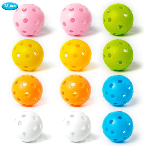 Practice Golf Training Balls Limited Flight 40mm Hollow Plastic Colored Airflow Golf Balls for Swing Practice, 12 Pack Mixed Color