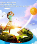 Illustration of a golfer swinging with Practice Golf Training Balls Limited Flight 40mm Hollow Plastic Colored Airflow Golf Balls