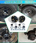 Pre Lubricated Trailer Hub Kit For 2000 Lb Axles, 4 On 4 In Bolt Pattern, 1 In BT8 Straight Spindle, EZ Lube Bearings And Grease Seal, L44643 Inner And Outer Bearings, 4 Lug Idler Hub Wheel Hubs Kit shown in various views and installations.