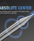 Close-up of Pre-Sharpened 2% Lanthanated TIG Tungsten Electrode tip showing precise center grind for arc stability by YesWelder.