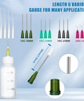30ml Glue Precision Tip Applicator Bottle With Needle Tip Squeeze Bottle And Interchangeable Pro Grade 14ga 16ga 18ga 20ga 25ga Blunt Needles Oiler And Storage Caps For Precise Adhesive Dispensing By Ehoycq with various needle gauges displayed.
