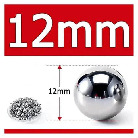 12mm smooth metal ball with group of smaller balls on the side on white background