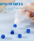 Hand holding 30ml Glue Precision Tip Applicator Bottle With Needle Tip Squeeze Bottle And Interchangeable Pro Grade 14ga 16ga 18ga 20ga 25ga Blunt Needles Oiler And Storage Caps For Precise Adhesive Dispensing By Ehoycq with blue caps