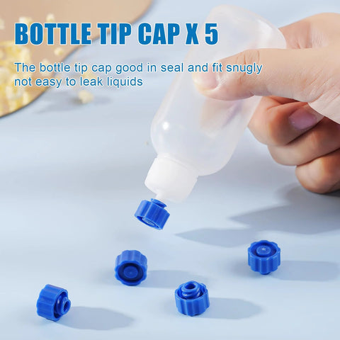 Hand holding 30ml Glue Precision Tip Applicator Bottle With Needle Tip Squeeze Bottle And Interchangeable Pro Grade 14ga 16ga 18ga 20ga 25ga Blunt Needles Oiler And Storage Caps For Precise Adhesive Dispensing By Ehoycq with blue caps