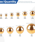 Size chart of Precision Brass Bearing Balls Set 120-Piece Assortment 3/32 to 1/2 inch Sizes for Machinery Automotive Valves Yellow Brass Balls