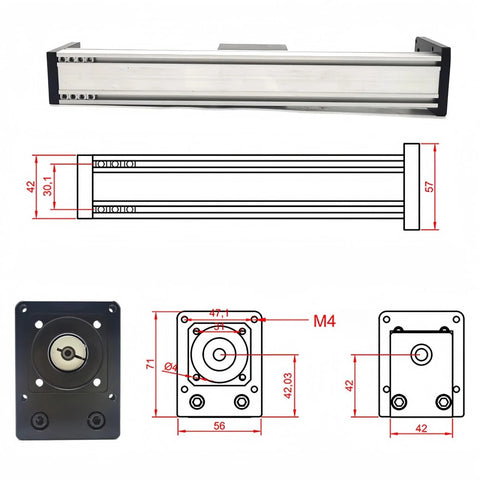 Precision CNC Linear Rail Slide And Motion Stage With 8 Inch Stroke 200mm SFU1605 Ball Screw Mini Linear Guide Aluminum Body diagram.
