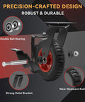 Close-up of 8 inch Heavy Duty Rubber Caster wheels set of 4, showcasing double ball bearing and strong metal bracket.