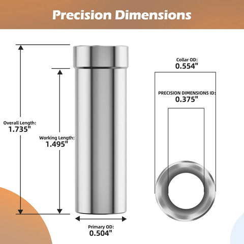 Diagram showing dimensions of extra deep three eighths inch drill bushings hardened steel guide sleeves for doweling jigs.