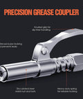 Grease Gun Coupler 2-Pack Quick Release Tips With One-Hand Operation, 6-Jaw Locking, steel, fits One-Eighth NPT Thread, side view