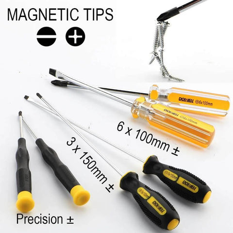 Magnetic tip screwdrivers from 24 Piece Homeowner Tool Set With Portable Tool Bag For Everyday Home Fixes, close-up view