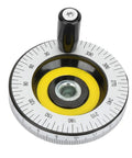 Precision Milling Hand Wheel 10x80mm With Scale, adjustable handle, black and yellow, shown from above for CNC and manual machinery.
