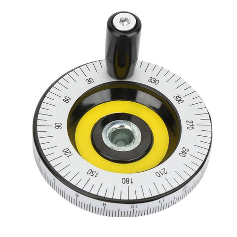 Precision Milling Hand Wheel 10x80mm With Scale, adjustable handle, black and yellow, shown from above for CNC and manual machinery.
