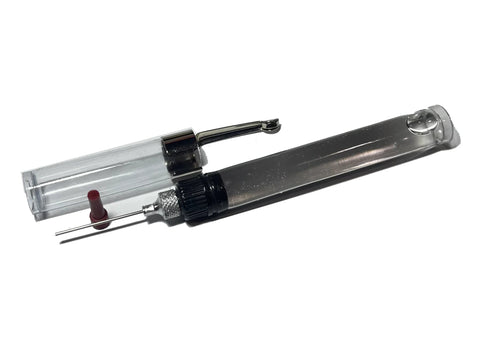 Two Pack Precision Needle Oiler Kit With Refillable Hypodermic Dispenser And One Half Ounce Capacity Each Narrow One Sixteenth Inch Needle For Pinpoint Lubrication In Tight Or Hard To Reach Places General Purpose Lightweight Plastic Compatible Oil For, showing clear plastic oilers with fine needle tips designed for precise application.