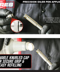 Gloved hand unscrewing and refilling Precision Oiler Pen Applicator For Tight Spaces, An Aluminum 15ml Reservoir Pen That Precisely Applies CLP Ballistol And Other Lubricants With A Leak Resistant Screw Cap, Replaceable O Rings, And A Handy Pocket Clip For On The Go Use.