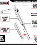 Precision Oiler Pen Applicator For Tight Spaces featuring machined aluminum, 4ml reservoir, replaceable O-rings, and pocket clip.