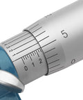 Close-up of Outside Micrometer Set 0 To 4 Inch 4 Piece 0.0001in Graduation Carbide Anvils Case showing detailed graduation markings