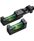 Precision Scope Leveling Kit With Magnetic Bubble Level And Anti Cant Device For Scope Mounting On Picatinny Rails Easy At Home Range Or Field Setup For Quick And Accurate Turret And Action Leveling Factory Calibrated Bubble Vials For Alignment, showing two green bubble levels in black housing