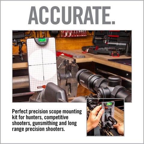 precision rifle scope mounting kit with leveling tools in a workshop setting