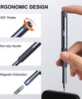 25 In 1 Precision Screwdriver Set with 24 Bits for MacBook Computers Laptops iPhone PS5 Xbox Switch showing ergonomic handle and features