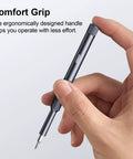 Hand holding ergonomic handle of 25 In 1 Precision Screwdriver Set with 24 Bits for MacBook Computers Laptops iPhone PS5 Xbox Switch