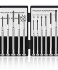 11 Piece Tiny Precision Screwdriver Set With Slotted And Phillips Heads Micro Screwdrivers For Watch Eyeglasses Electronics Computers Repair Magnetic Awl Included Ideal For Fine Assembly And Small Repairs in black compact case