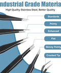 Six Piece Precision Tweezers Set With Anti Static Stainless Steel Construction for PCB Repair showing different tips