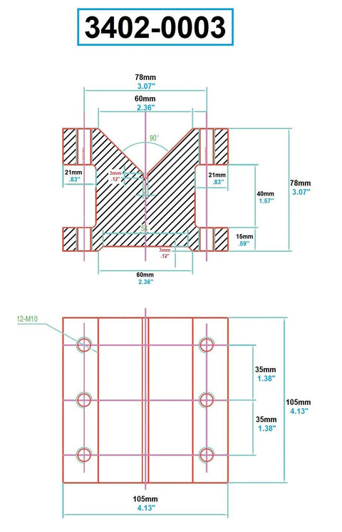 Technical drawing of Pro Grade Precision V-Block And Clamp Set, 4-1/8 In L, 4-1/8 In W, 3-1/16 In H, with dimensions and details.