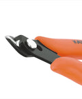 Micro Wire Cutter Pliers Precision Flush Cutter for Jewelry Making with orange handles, 5-inch tool, side view.