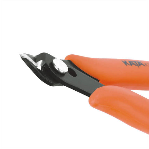 Micro Wire Cutter Pliers Precision Flush Cutter for Jewelry Making with orange handles, 5-inch tool, side view.