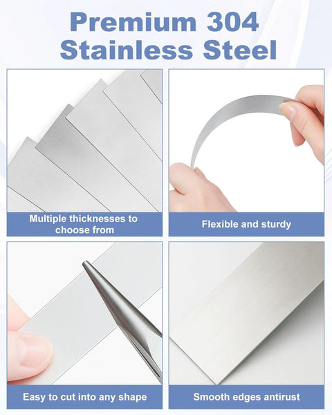 Pro Grade 30 Piece Shim Stock Set In 304 Stainless Steel showing flexible shims, easy cutting feature, and smooth edges