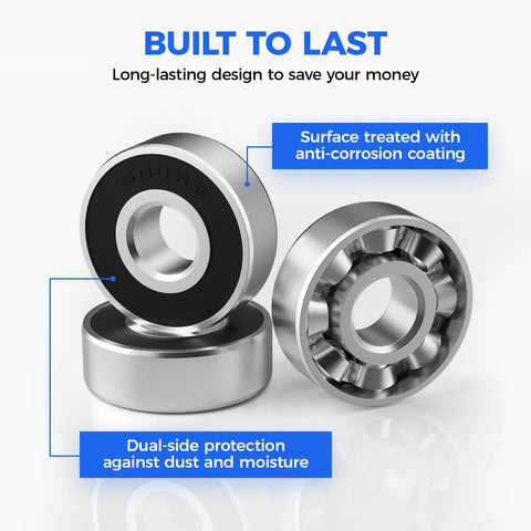 Set Of 30 Premium 608 2RS Ball Bearings With Double Rubber Seals For Ultra Smooth Rotation And Long Lasting Durability, 8mm X 22mm X 7mm Exact Size Roller Bearings, Ideal For 3D Printers, DIY Projects And More, featuring rust resistance and anti-corrosion coating.
