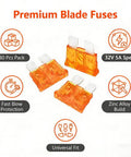 80 Piece 5 Amp Standard Blade Fuses Set For Cars RVs Trucks SUVs Motorcycles And Boats With 32 Volt Fast Acting Fuses, orange fuses