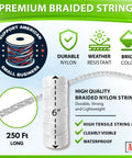 Braided Nylon Twine For Gardening And Plant Support, Heavy Duty Size 18 String, 250 Ft Length, White Durable Twine, infographic