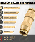 Brass DOT Air Line Fittings Kit 23 Piece Set For Semi Trucks And Trailers 3/8 inch straight union quick connect fitting close-up