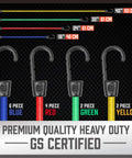 31-Piece Premium Bungee Cord Assortment Kit With 10, 18, 24, 32, and 40 Inch Elastic Cords in blue, red, green, and yellow colors