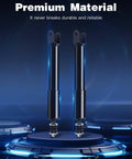 Two black shock absorbers on display with text "Premium Material". Part of a Four Piece Front And Rear Shocks Absorbers Kit For Chevy Avalanche 1500 Suburban 1500 Tahoe Yukon And GMC Yukon XL 1500 2002 2003 2004 2005 2006 Fits 344381 344384 Auto Shocks Set.