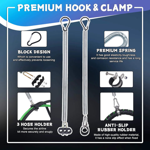 Premium hook and clamp components for 12 Ft 3 In 1 Semi Truck Air Lines Kit With 7 Way ABS Electric Power Cord And Two 20 Inch Tender Springs