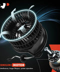 Premium HVAC Heater Blower Motor Assembly For Volkswagen And Audi Vehicles, black casing, side view with wiring