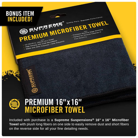 Supreme Suspensions 16x16 inch premium microfiber towel packaging