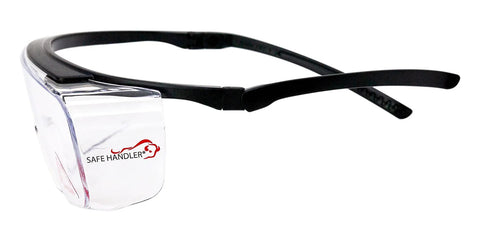 Duarte Premium Over Glasses Safety Eyewear With Anti Fog Lenses ANSI Z87.1 side view showing black frames and clear lenses