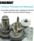Close-up of Bringsmart gears showcasing premium POM and metal construction for durability and low noise, ensuring sufficient torque.