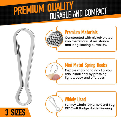 60 Pieces Nickel Plated Metal Spring Hook Buckles Snap Hanging Clips for Zippers Key Chains Plant Hangers and DIY Projects