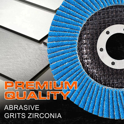 Close-up of 40 Grit Zirconia Flap Discs 4.5 Inch T27 for Angle Grinder showing textured zirconia abrasive surface