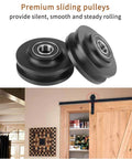 Premium sliding pulleys of 10 FT Double Sliding Barn Door Hardware Track Kit for Wood Slab Doors with J Shape Hanger in interior setting