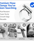 46 Piece Premium Adjustable Stainless Steel Hose Clamps Kit Featuring Seven Size Range From Quarter Inch To One And One Half Inch