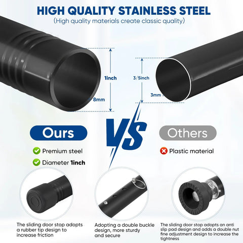 Sliding Door Security Bar Adjustable From 17 To 55 Inches With Rubber Tips Heavy Duty Window Lock Bar comparison between stainless steel and plastic options.